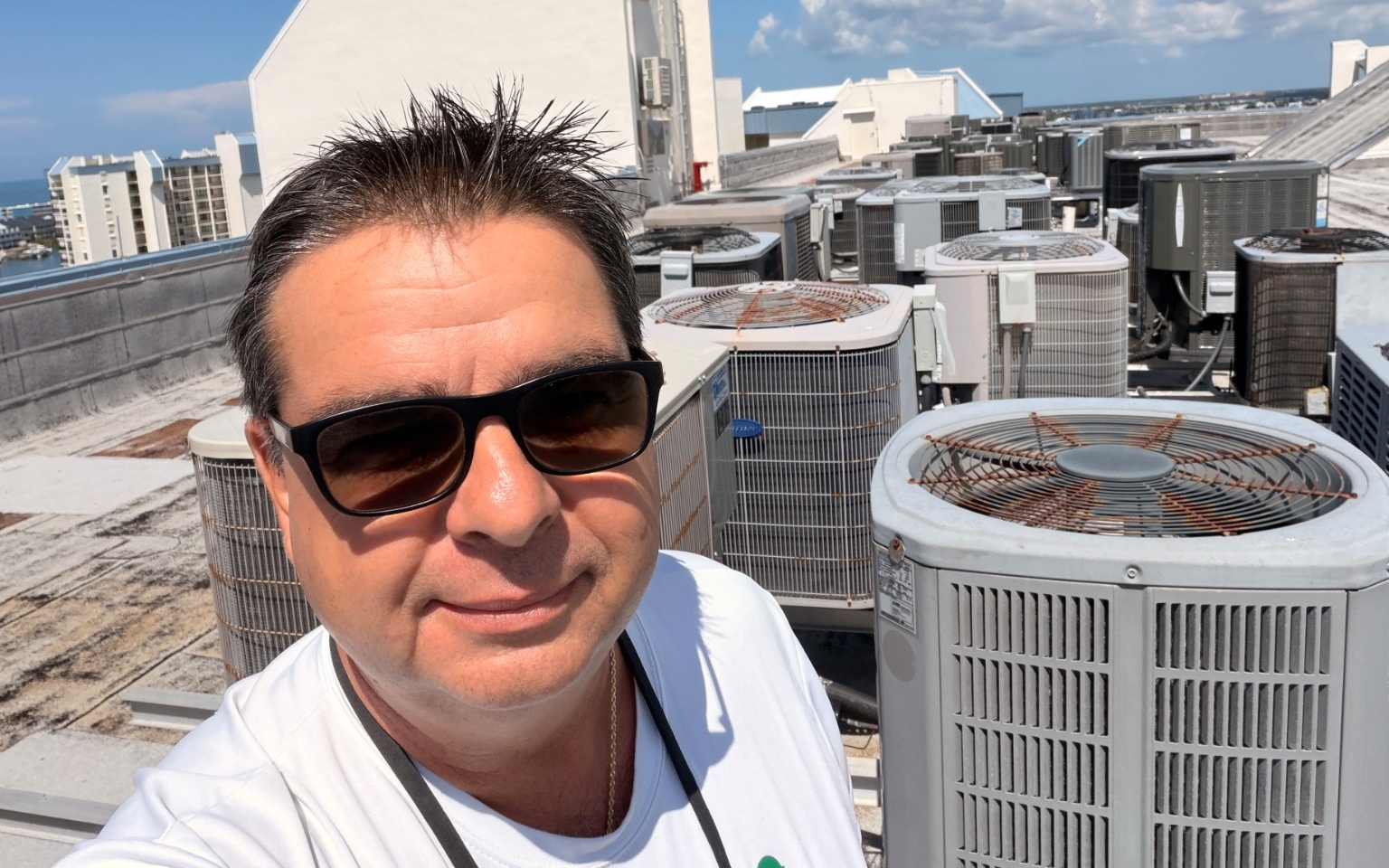 Jimmy performing a commercial roof inspection in Florida